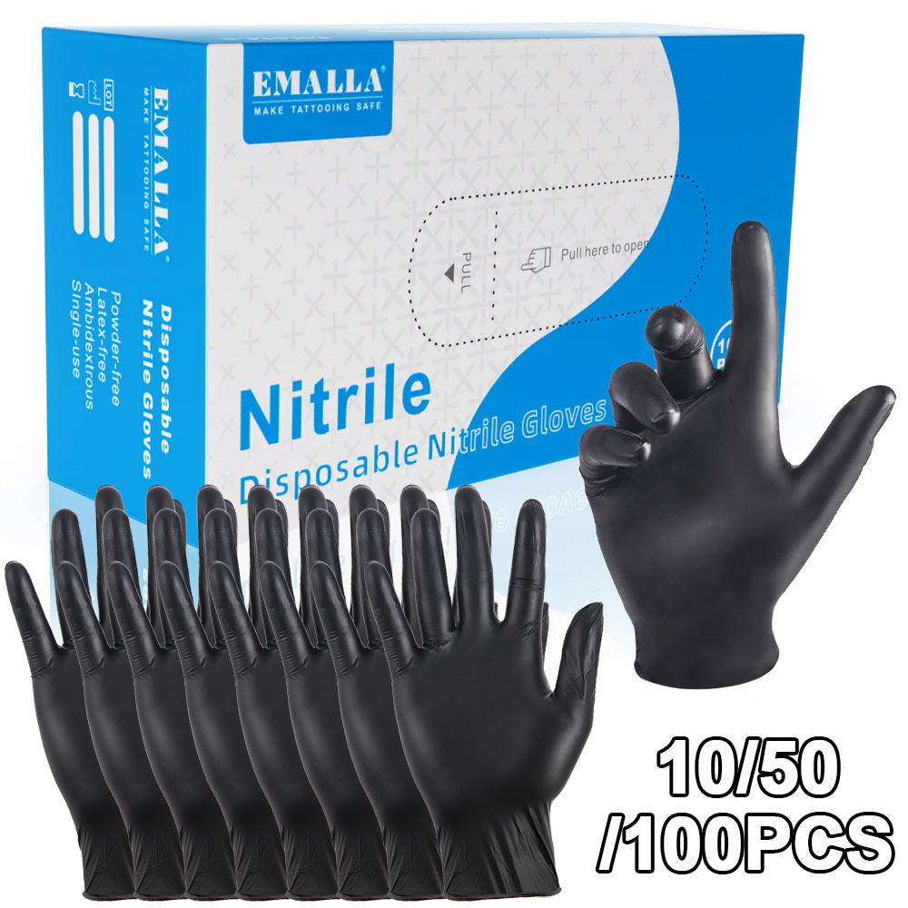 Disposable Gloves Nitrile - 100/50/10 個使い捨てニトリルタトゥー手袋 S/M/L/XL 防水キッチンクリーニングタトゥー理髪手袋タトゥーアクセサリー