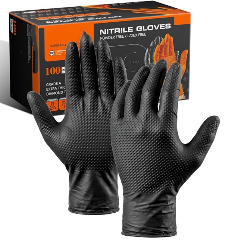 Disposable Gloves Nitrile - 8ミルヘビーデューティー工業用オレンジ使い捨てニトリルグローブ、ダイヤモンドテクスチャ加工、耐引裂性、整備士の安全と作業用手袋