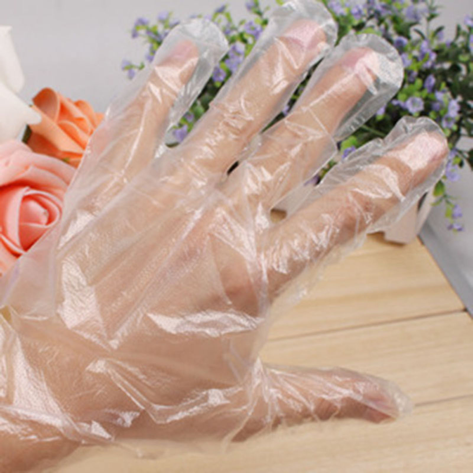 Disposable Gloves Nitrile - 卸売100枚入りプラスチック使い捨て手袋透明食品用手袋、業務用食品キッチン調理用