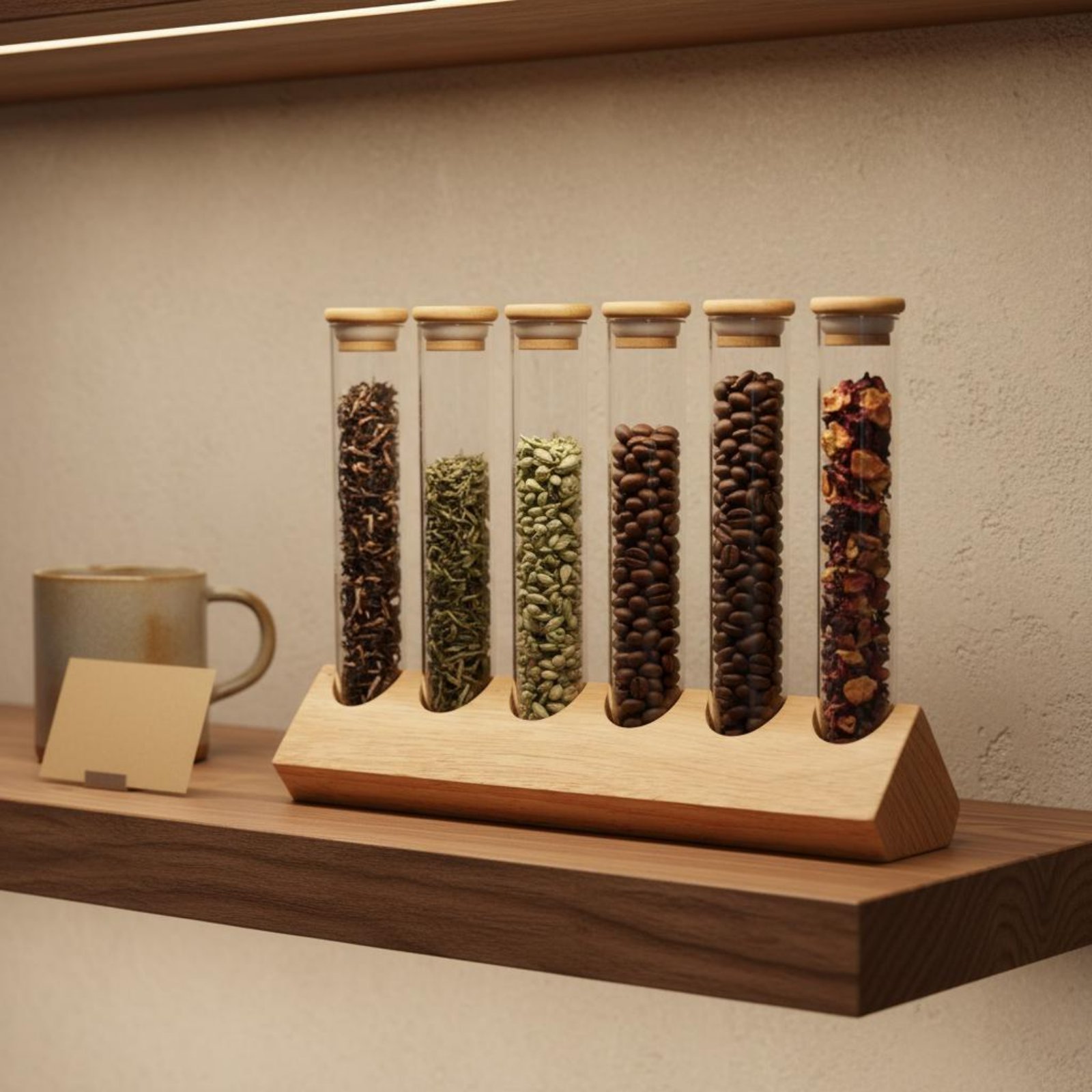 ガラス管容器セット 木製スタンド付き 省スペース ガラス管木 - Centrifuge Tube Rack のレビューと価格