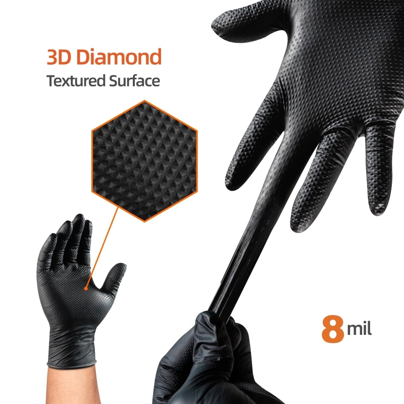 8ミルヘビーデューティーブラックニトリルグローブ使い捨てダイ - Disposable Gloves Nitrile のレビューと価格