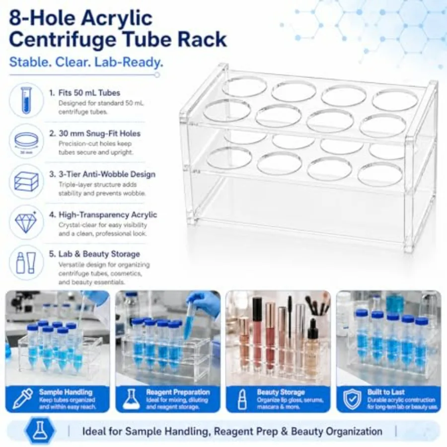 1個入り アクリル試験管ラック 8ウェル 50ML遠心管用、 - Centrifuge Tube Rack のレビューと価格