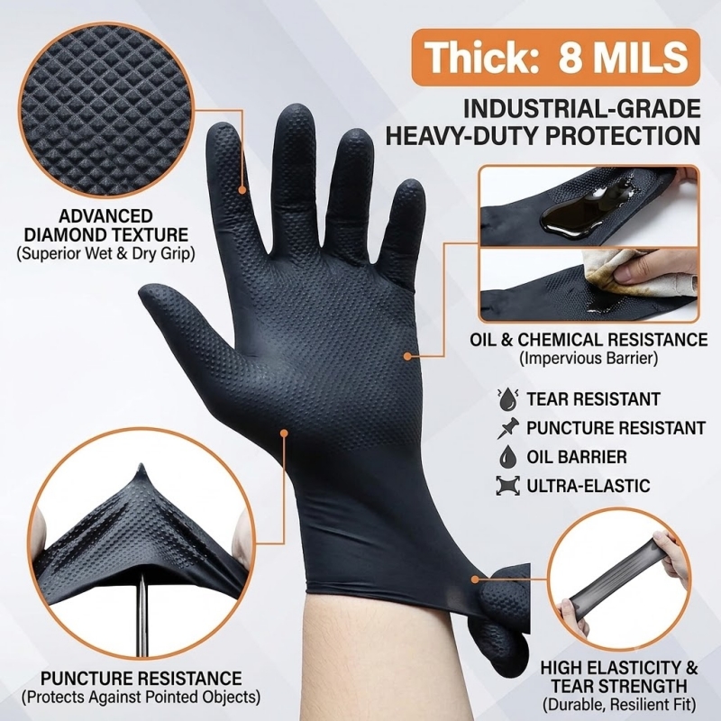 ヘビーデューティーブラック工業用ニトリル手袋使い捨て8ミルダ - Disposable Gloves Nitrile のレビューと価格